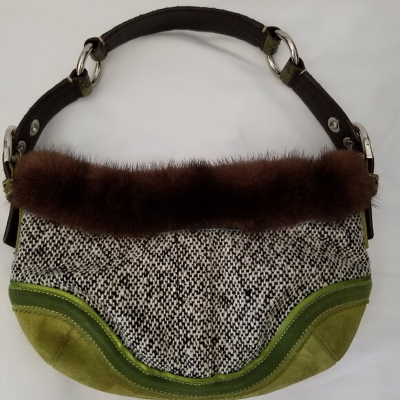 Authentic Coach RARE Limited Edition Vintage Tweed Suede Python Fur Hobo Purse - Picture 2 of 8